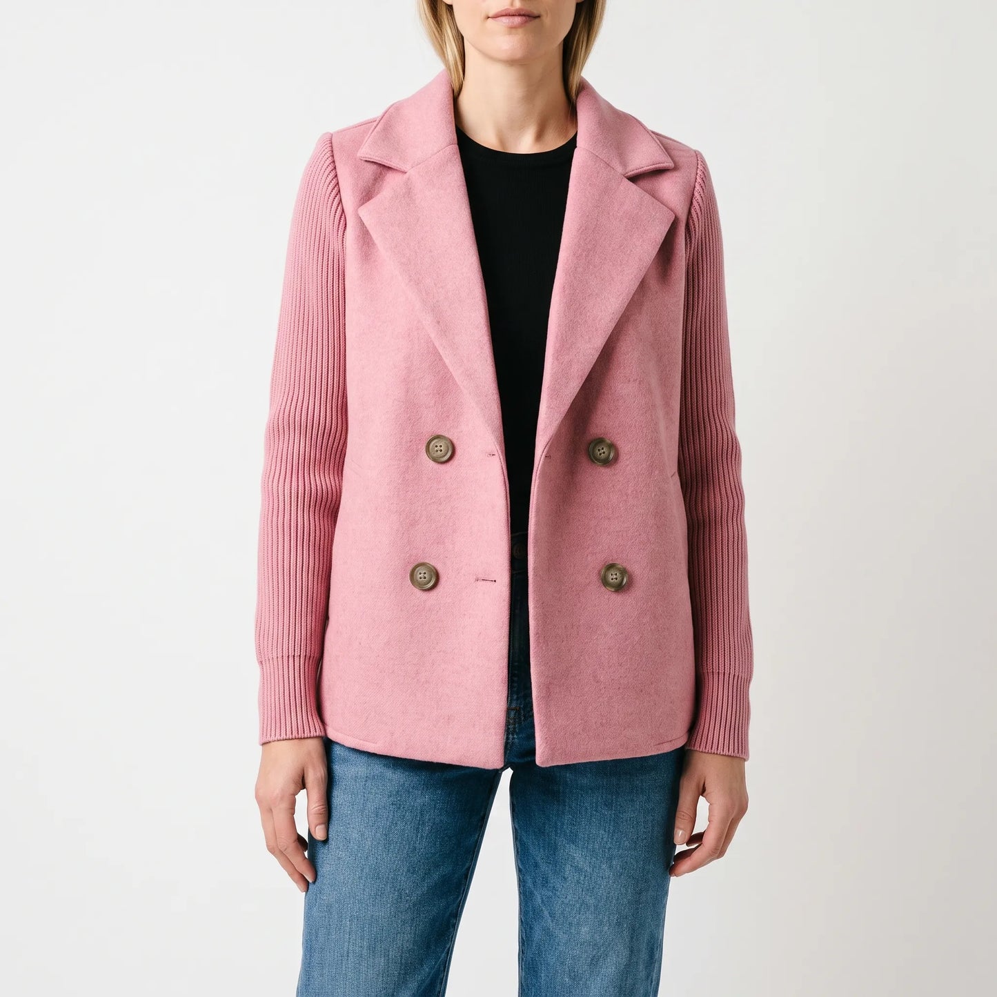 Coterie - Double-Breasted Contrast Sleeve Blazer