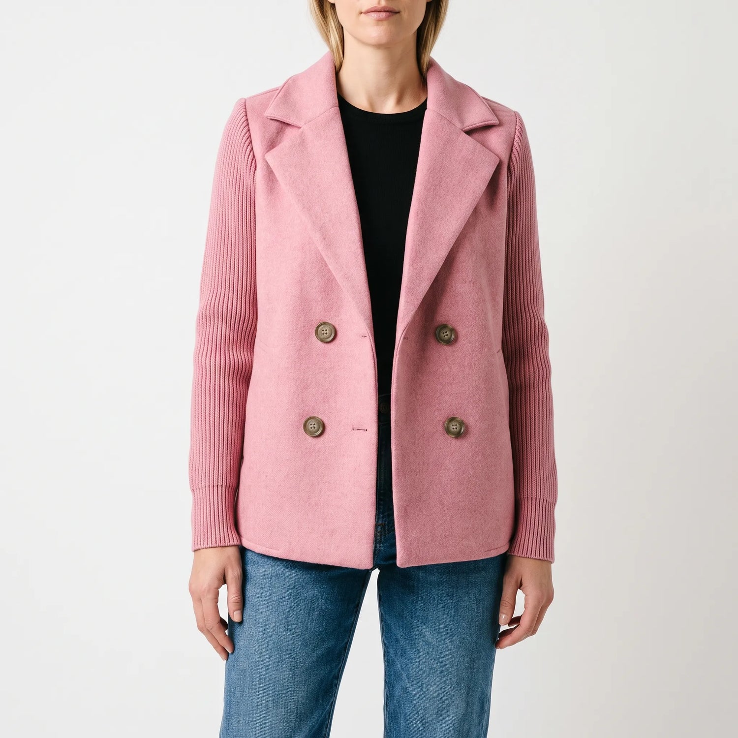 Coterie - Double-Breasted Contrast Sleeve Blazer