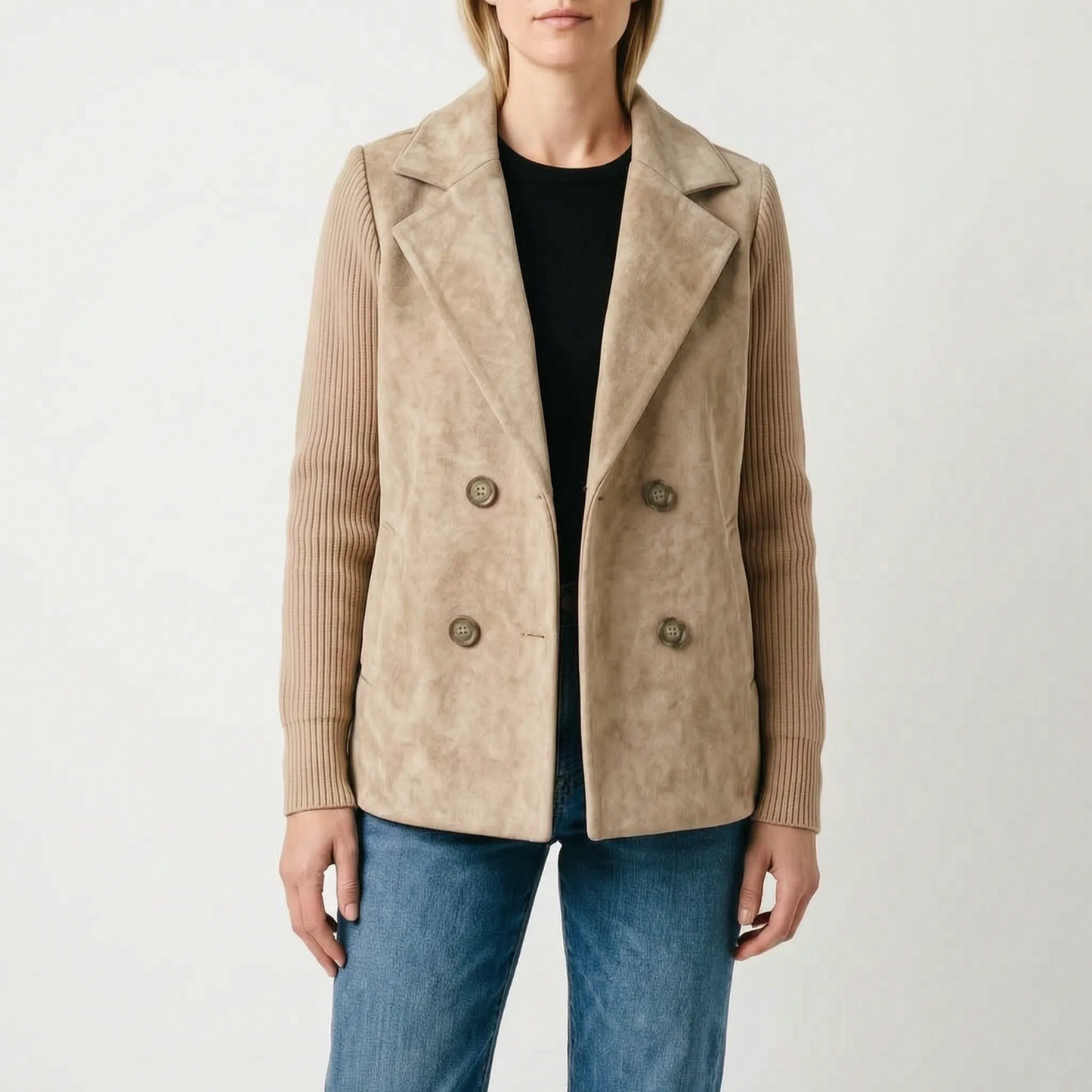 Coterie - Double-Breasted Contrast Sleeve Blazer