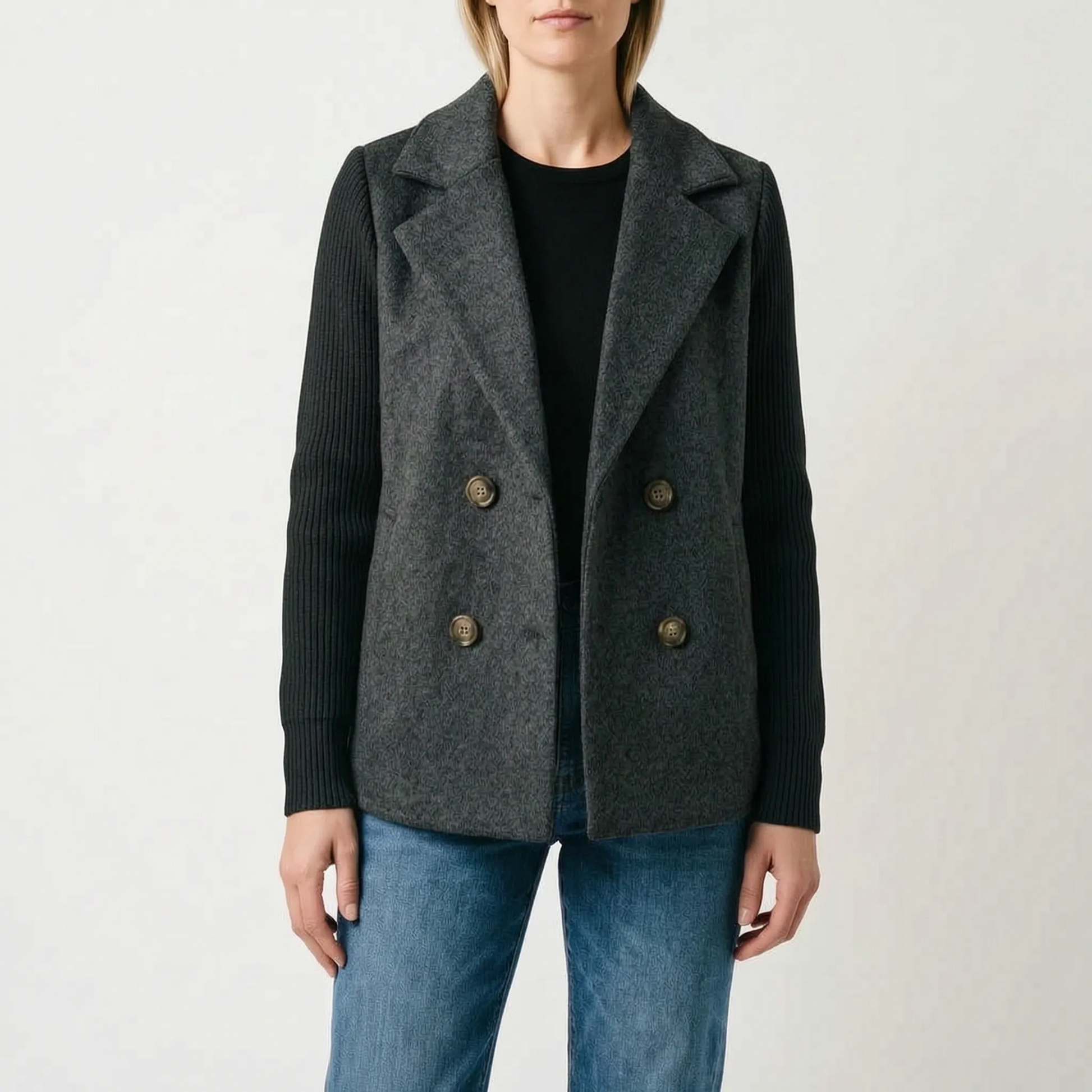 Coterie - Double-Breasted Contrast Sleeve Blazer