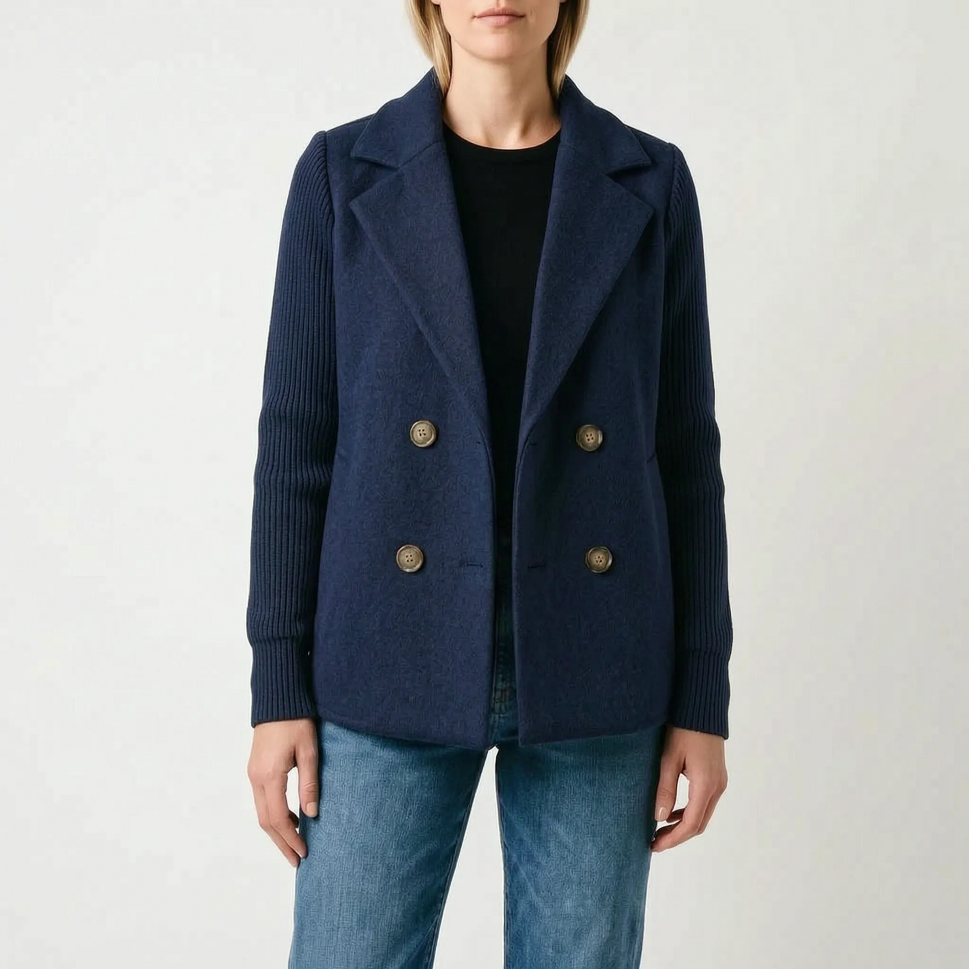 Coterie - Double-Breasted Contrast Sleeve Blazer