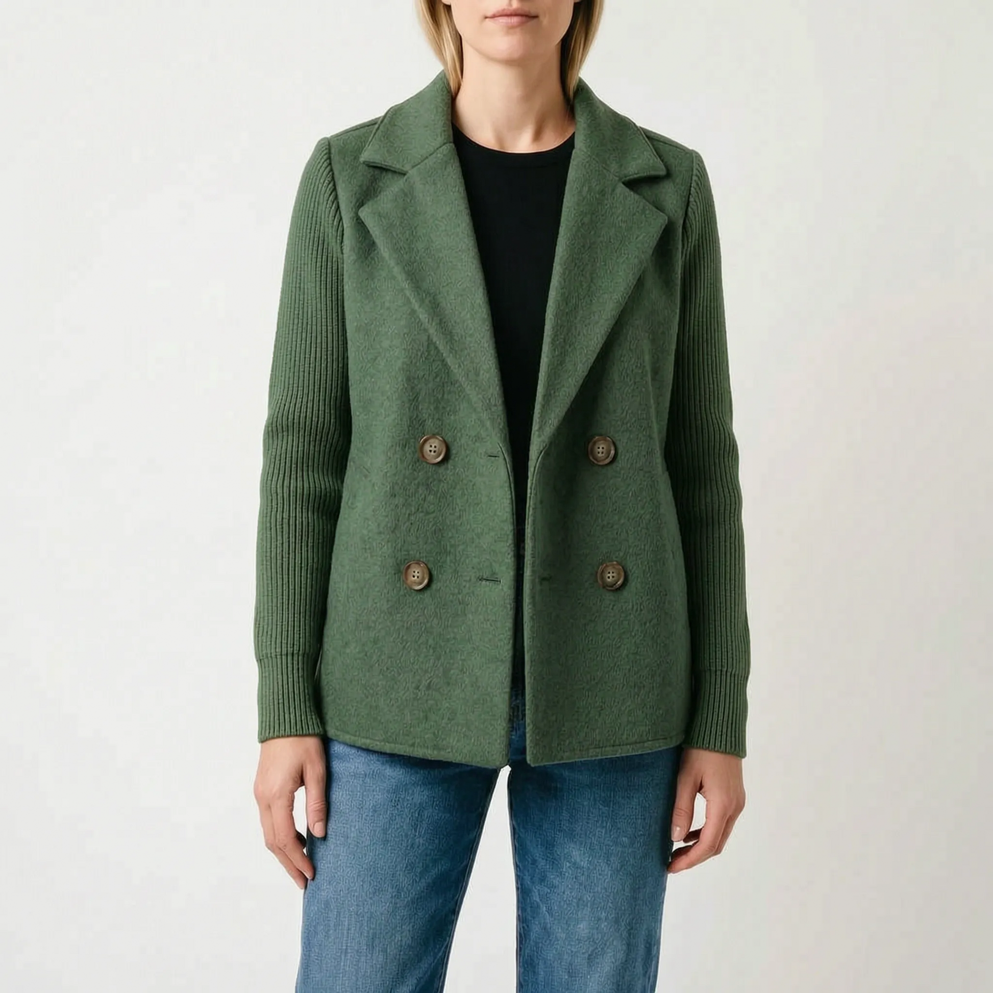 Coterie - Double-Breasted Contrast Sleeve Blazer