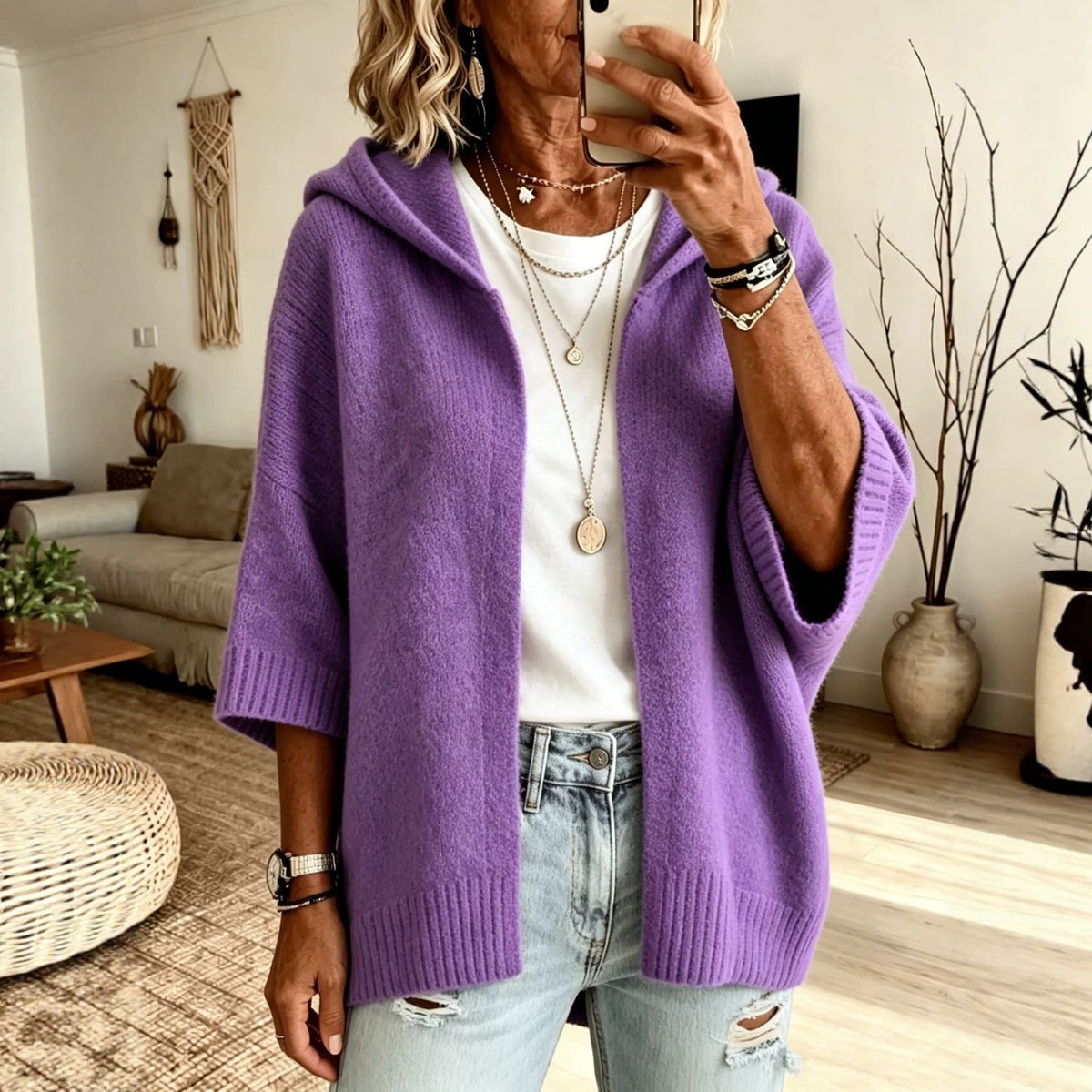Women's Cardigan - Hooded, Open-Front, Longline