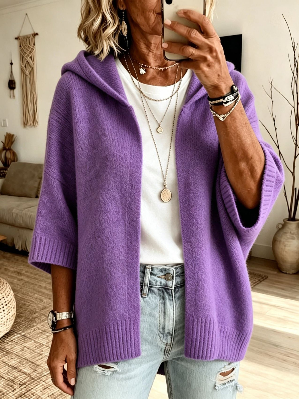 Women's Cardigan - Hooded, Open-Front, Longline