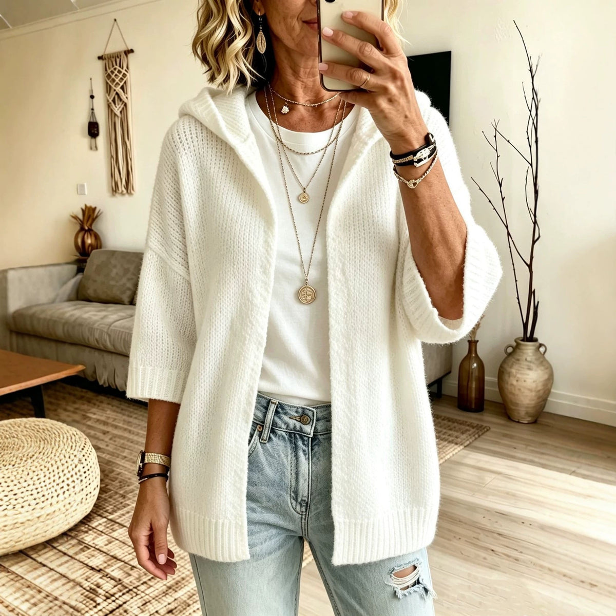Women's Cardigan - Hooded, Open-Front, Longline