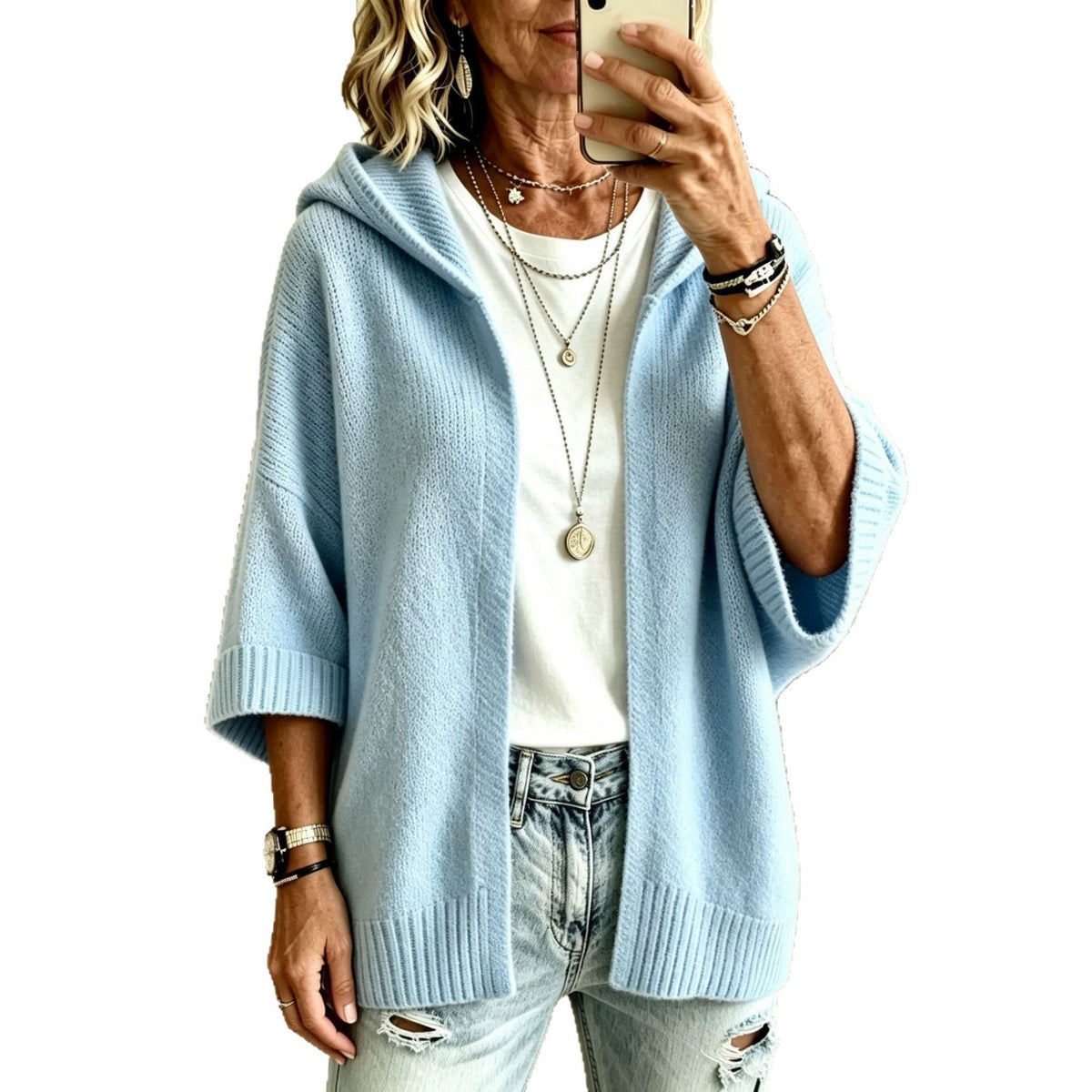 Women's Cardigan - Hooded, Open-Front, Longline