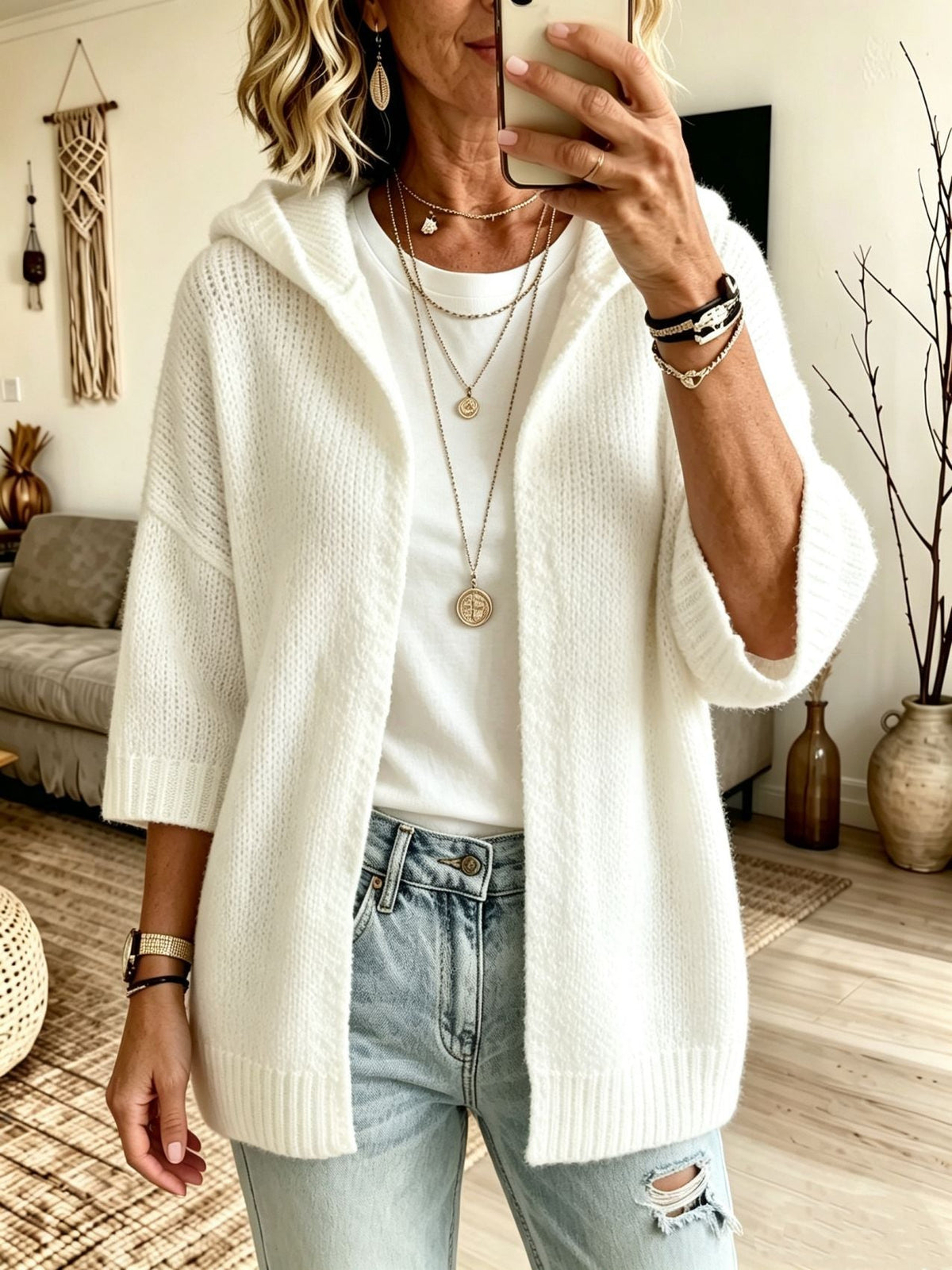 Women's Cardigan - Hooded, Open-Front, Longline