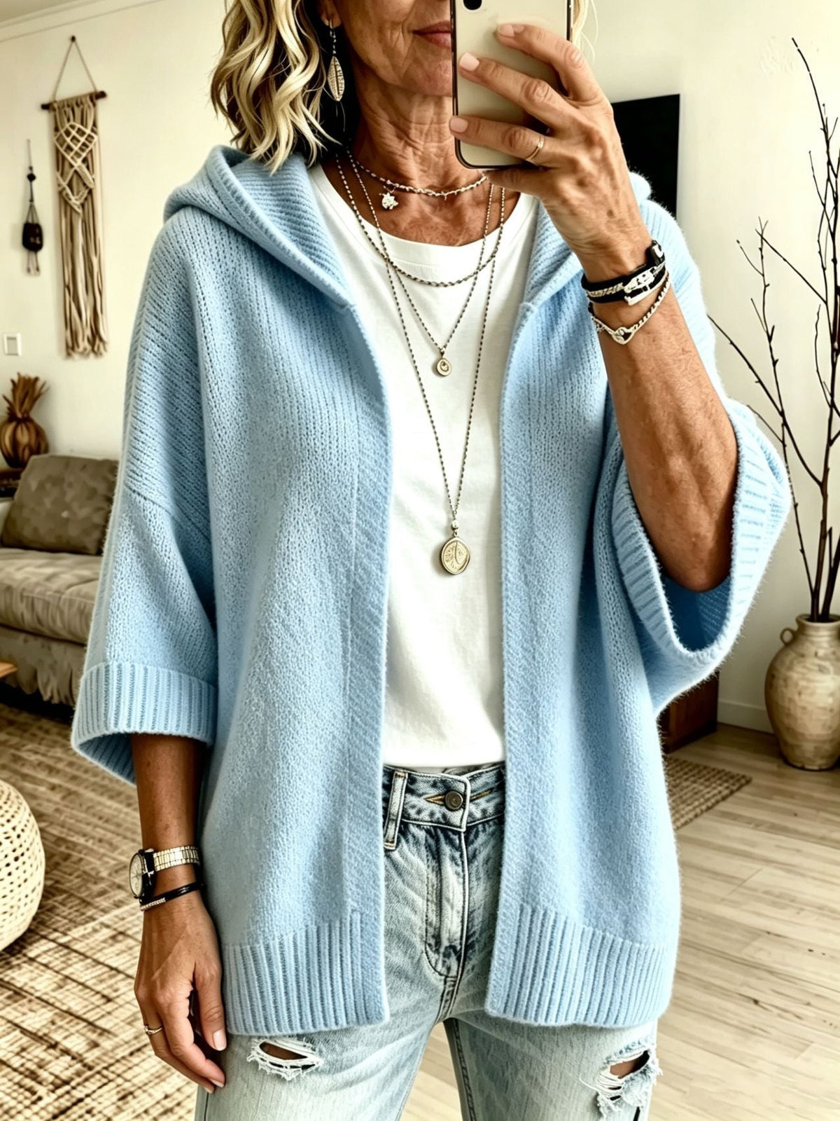 Women's Cardigan - Hooded, Open-Front, Longline