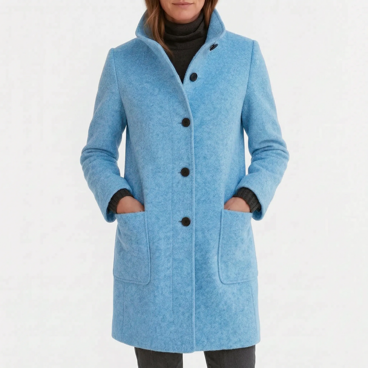Women's Coat - Structured, Single-Breasted, Stand Collar