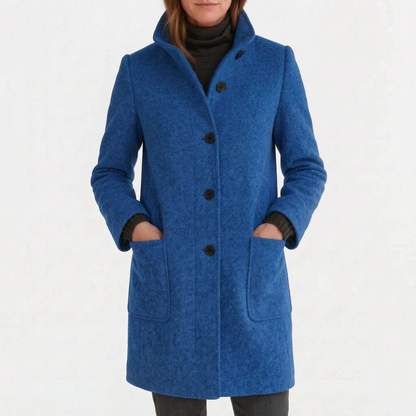 Women's Coat - Structured, Single-Breasted, Stand Collar