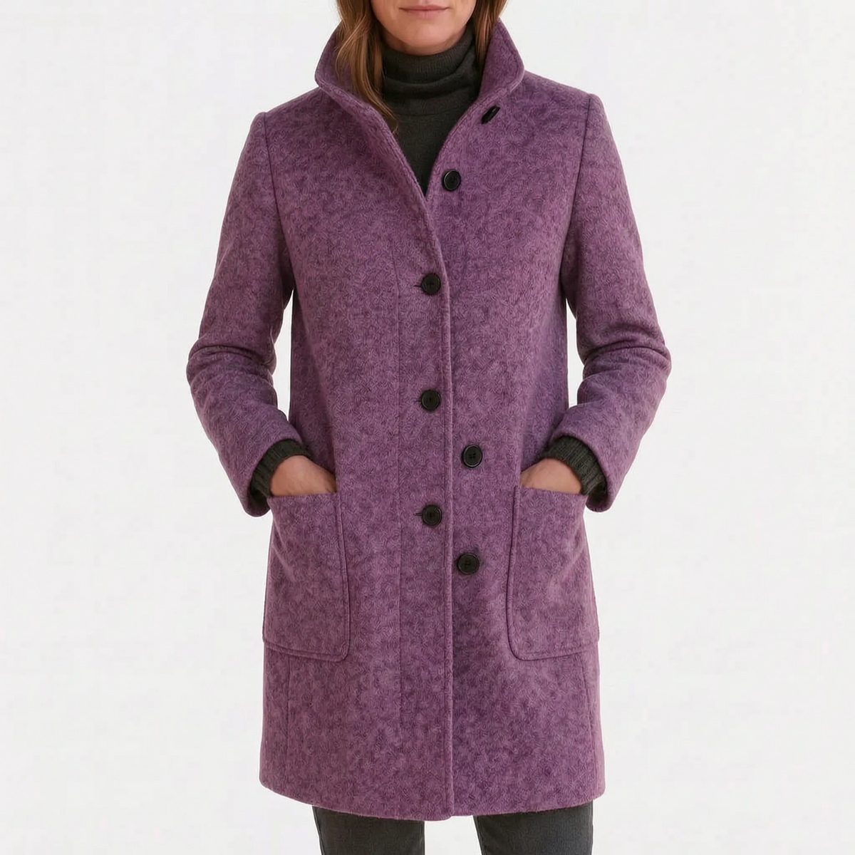 Women's Coat - Structured, Single-Breasted, Stand Collar