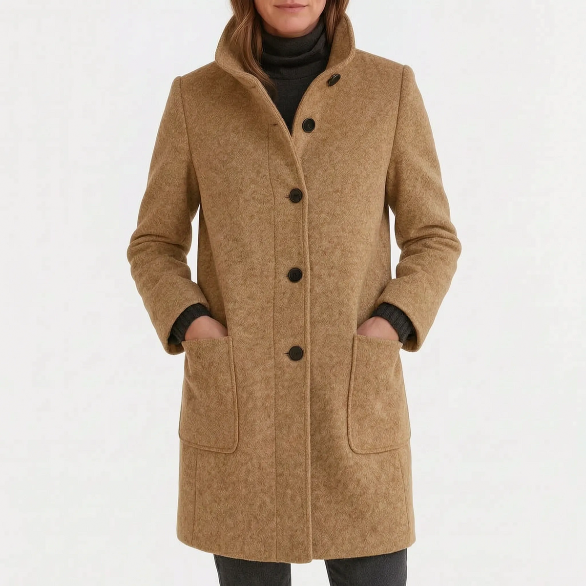 Women's Coat - Structured, Single-Breasted, Stand Collar