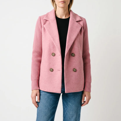 Women's Blazer - Double-Breasted, Notched Lapel, Contrast Sleeves