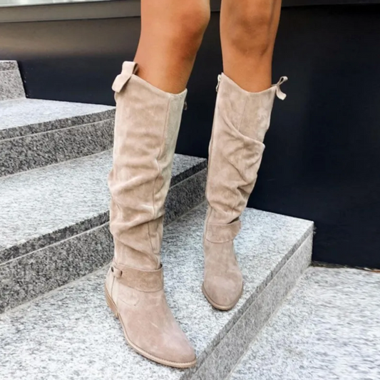 Women's Knee-High Boots - Pointed-Toe, Slouch, Block Heel
