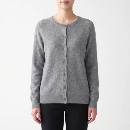Women's Knit Cardigan - Button-Front, Crew Neck
