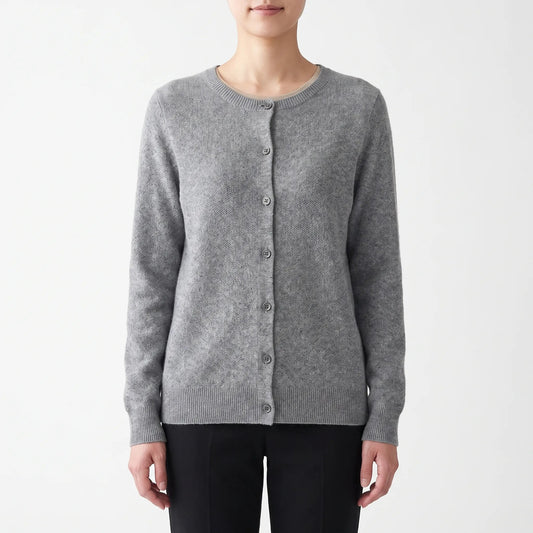 Women's Knit Cardigan - Button-Front, Crew Neck