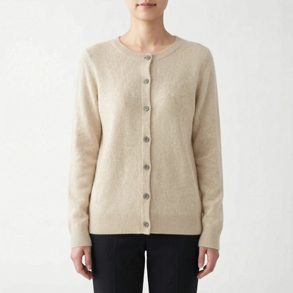 Women's Knit Cardigan - Button-Front, Crew Neck