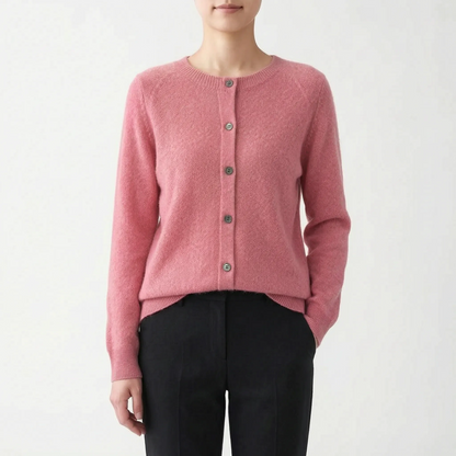 Women's Knit Cardigan - Button-Front, Crew Neck