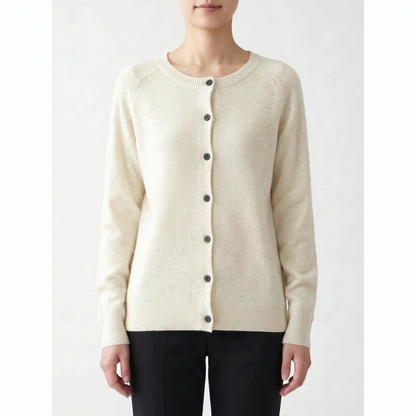 Women's Knit Cardigan - Button-Front, Crew Neck