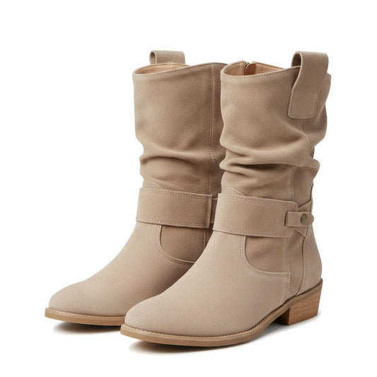 Women's Mid-Calf Boots - Buckle, Pull-On, Slouch, Low Heel
