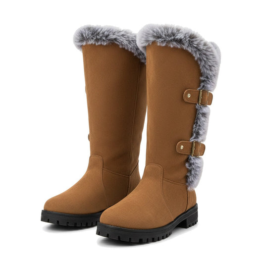 Women's Mid-Calf Boots - Fur-Trim, Lug-Sole, Winter, Flat Heel
