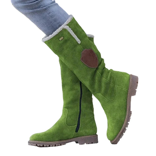 Women's Mid-Calf Boots - Fur-Trim, Side-Zip, Winter, Flat Heel