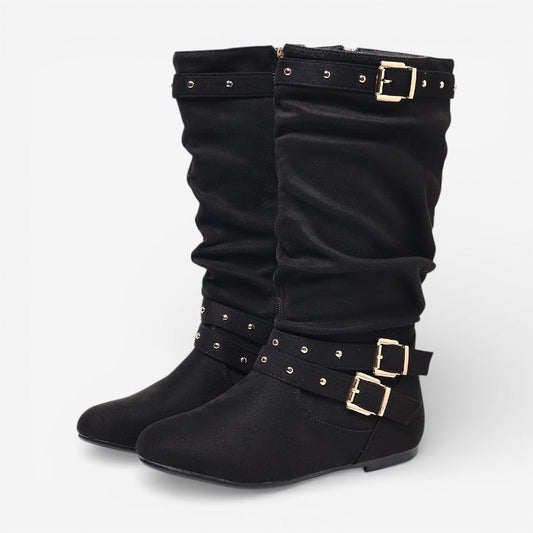 Women's Mid-Calf Boots - Studded, Buckle, Slouch, Block Heel