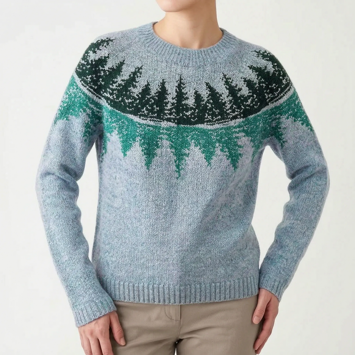 Women's Knit Sweater - Nordic-Inspired, Boat Neck, Patterned Yoke