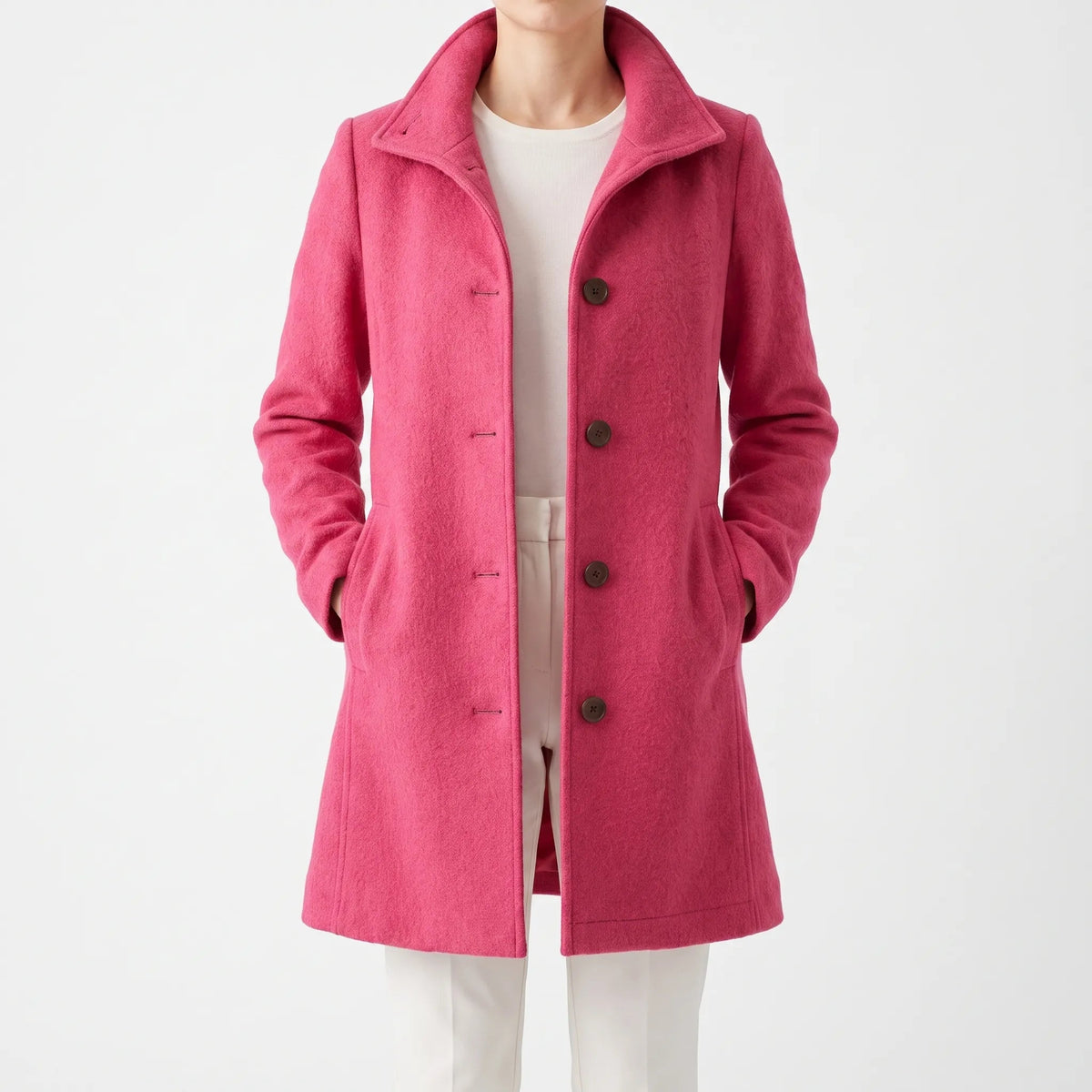 Women's Winter Coat - Straight Cut, Single-Breasted, Mid-Thigh
