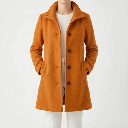 Women's Winter Coat - Straight Cut, Single-Breasted, Mid-Thigh