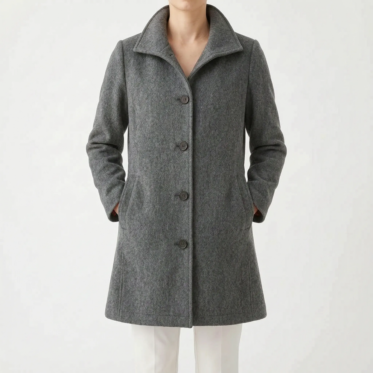 Women's Winter Coat - Straight Cut, Single-Breasted, Mid-Thigh